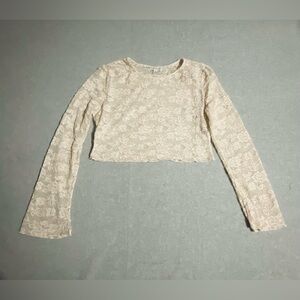 Delicate Cream Lace Long-Sleeve Cropped Top